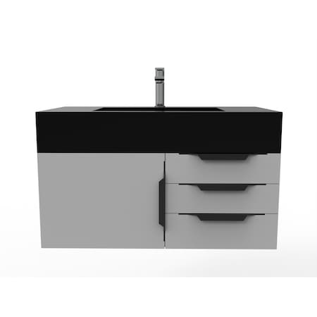 Castello Usa Nile 36" Wall Mounted Gray Vanity With Black Top And  Black Handles CB-MC-36G-BL-2053-BL